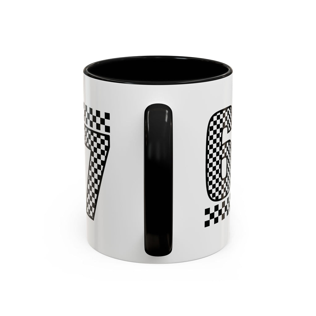 Checkered '67' Accent Coffee Mug — Retro Racing Number Ceramic Mug