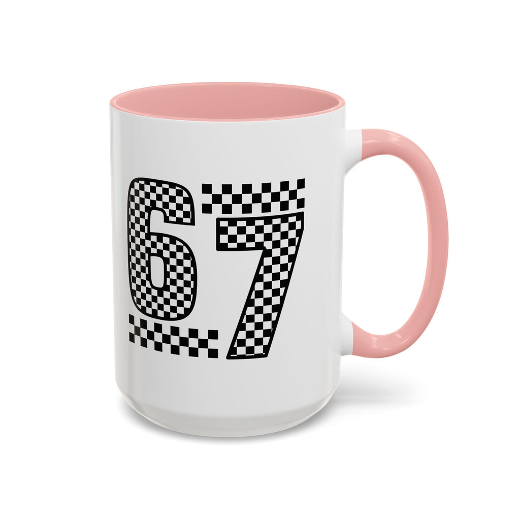 Checkered '67' Accent Coffee Mug — Retro Racing Number Ceramic Mug