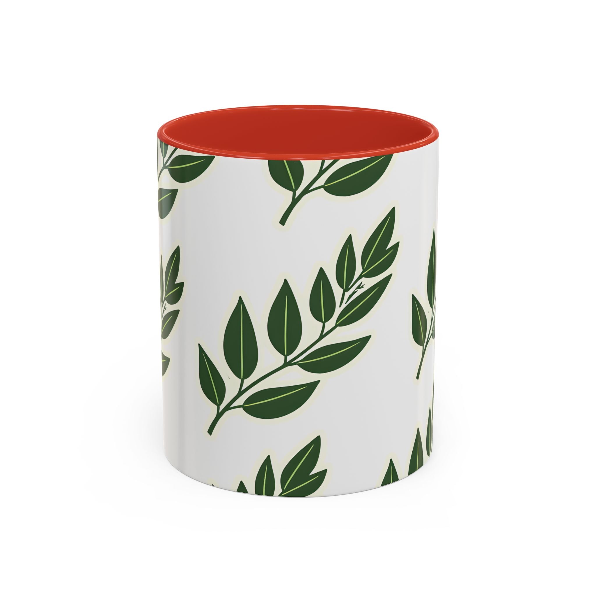 Botanical Leaf Accent Coffee Mug — Green Foliage Ceramic Cup (11/15oz)