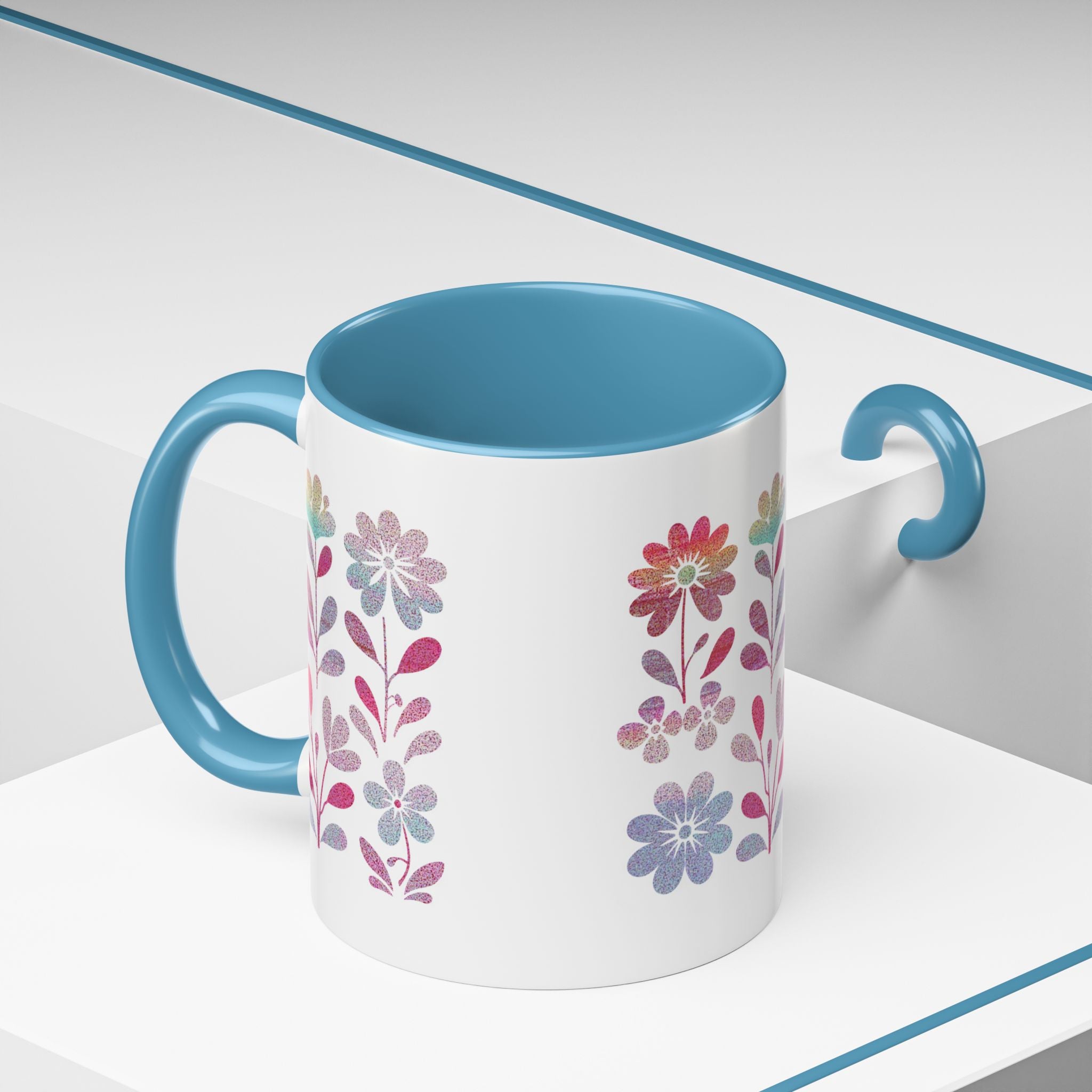 Floral Watercolor Accent Coffee Mug — Pastel Flower Pattern (11/15oz)