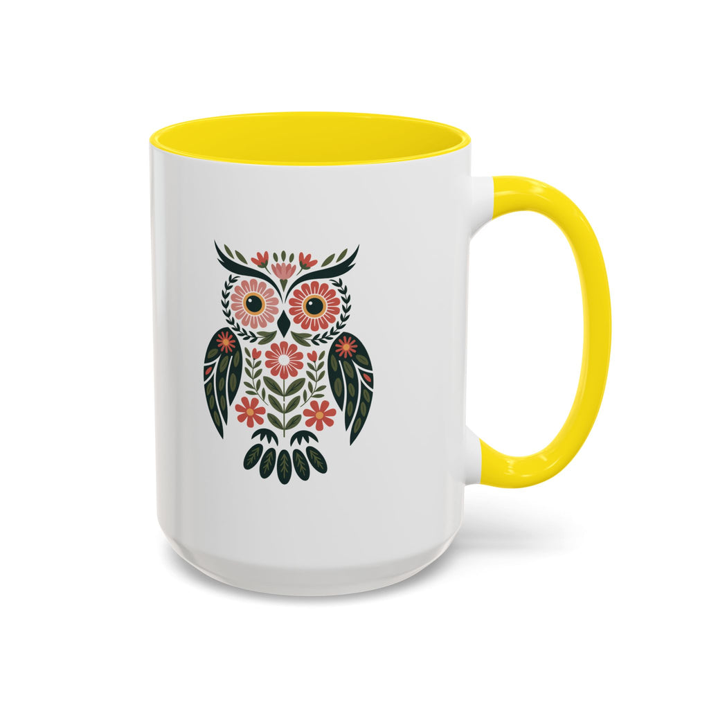 Floral Folk Owl Accent Coffee Mug — 11/15oz