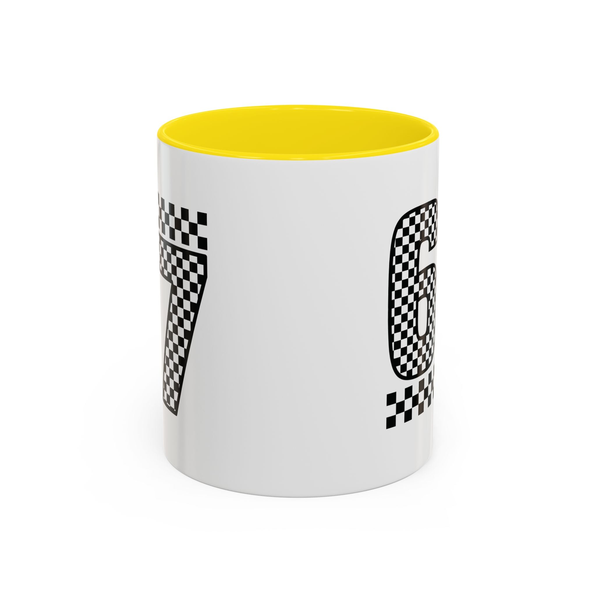 Checkered '67' Accent Coffee Mug — Retro Racing Number Ceramic Mug