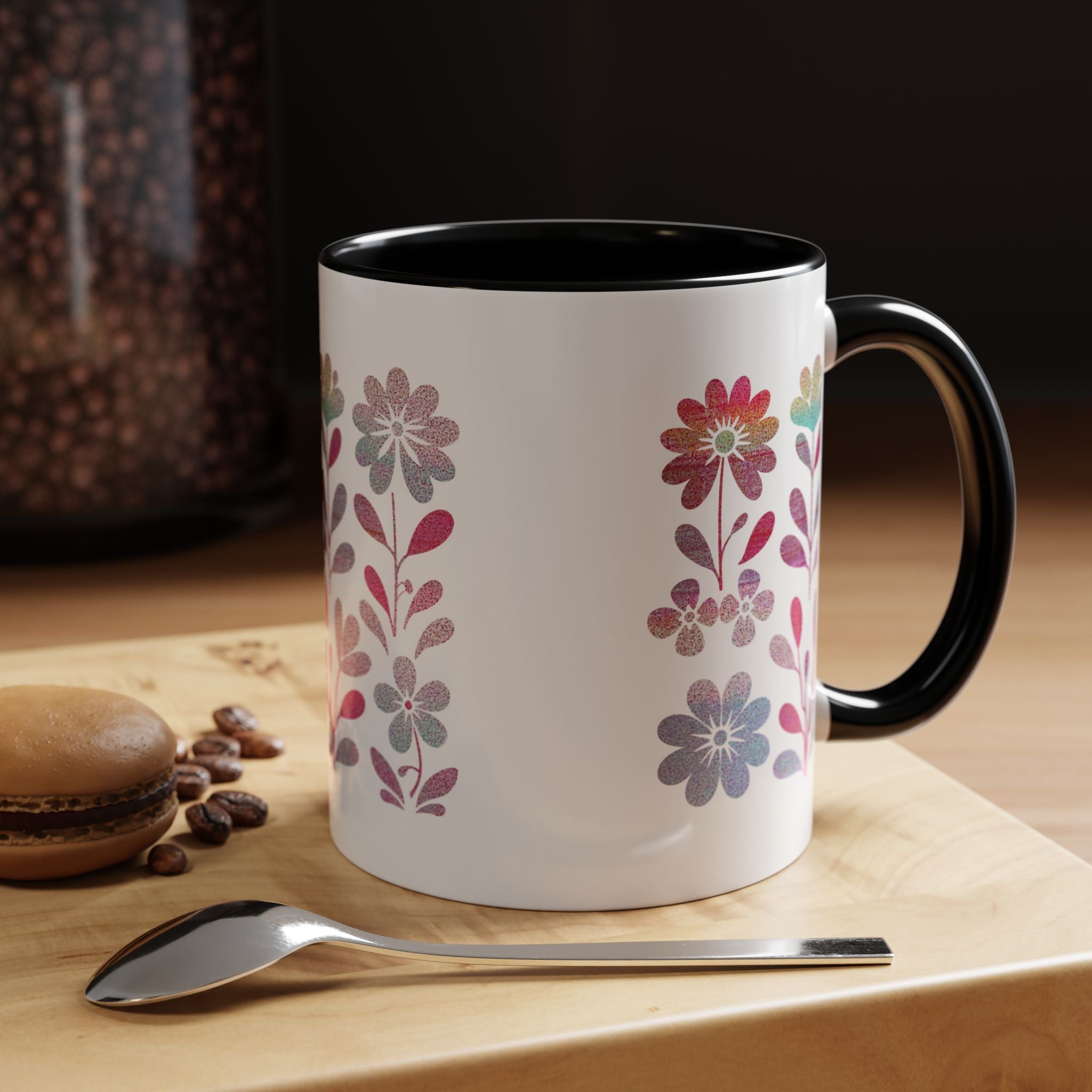 Floral Watercolor Accent Coffee Mug — Pastel Flower Pattern (11/15oz)