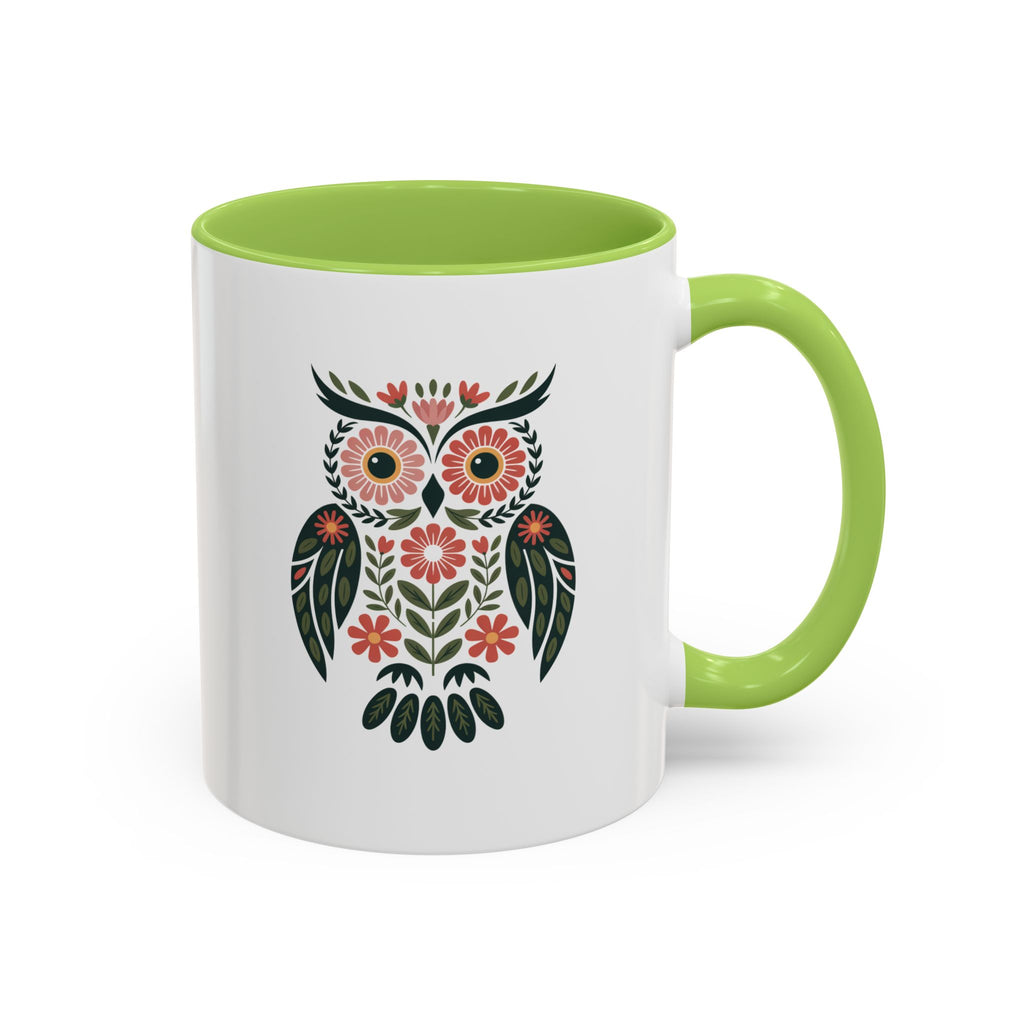 Floral Folk Owl Accent Coffee Mug — 11/15oz