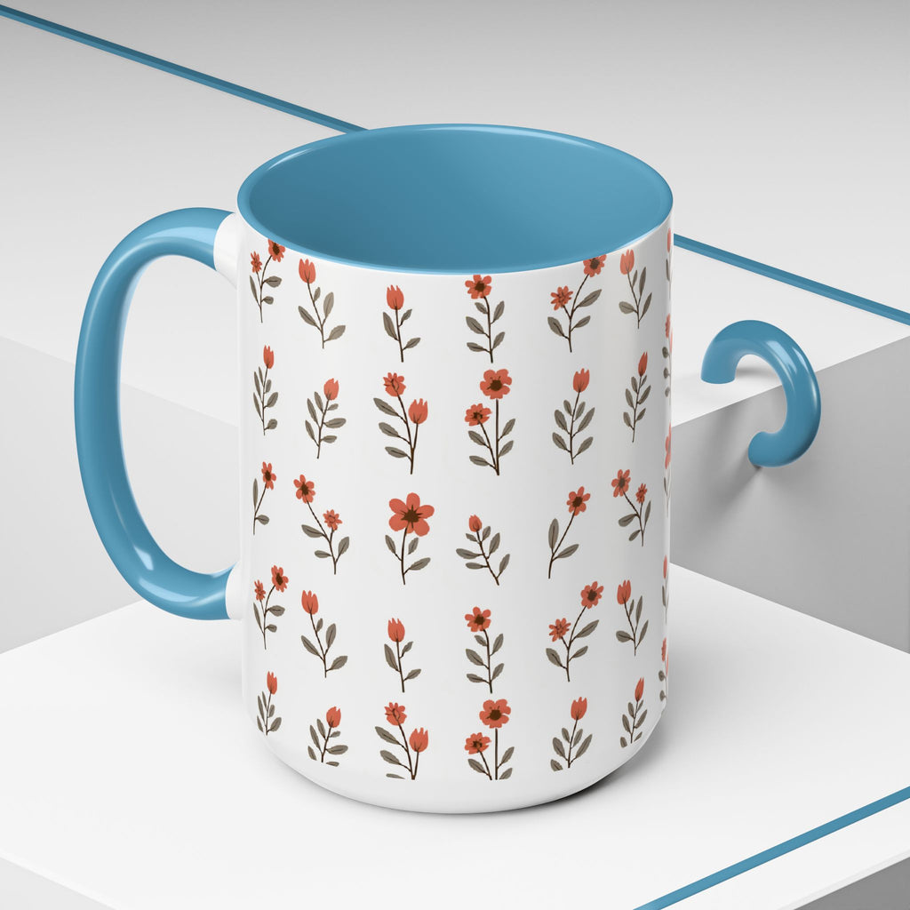 Ceramic printed coffee mug Floral Accent Coffee Mug — Cute Red Wildflower Pattern (11/15oz)