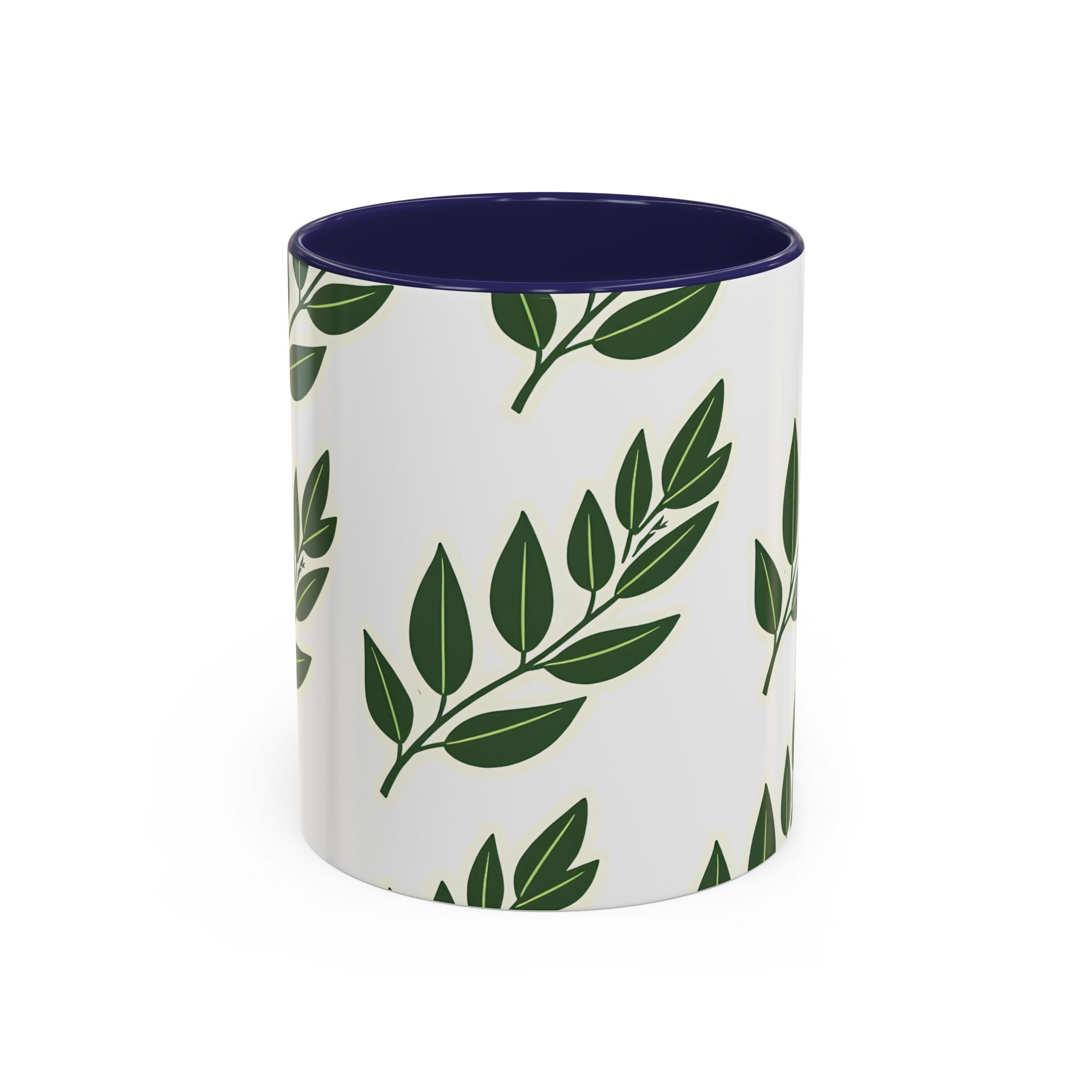 Botanical Leaf Accent Coffee Mug — Green Foliage Ceramic Cup (11/15oz)