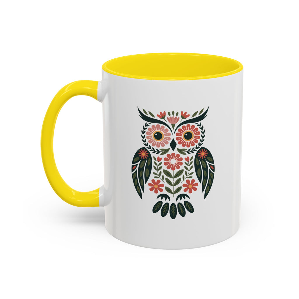 Floral Folk Owl Accent Coffee Mug — 11/15oz