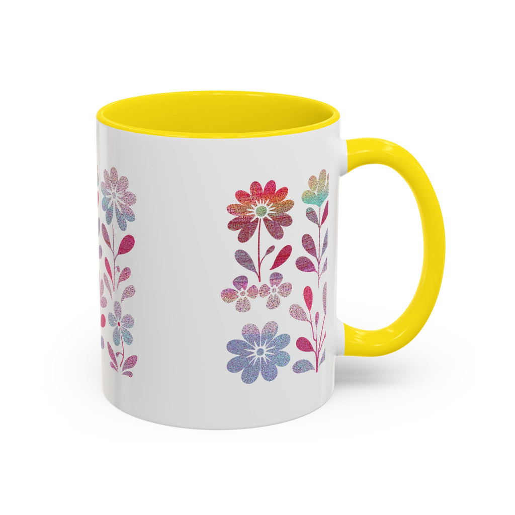 Floral Watercolor Accent Coffee Mug — Pastel Flower Pattern (11/15oz)