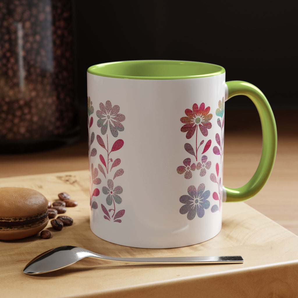 Floral Watercolor Accent Coffee Mug — Pastel Flower Pattern (11/15oz)