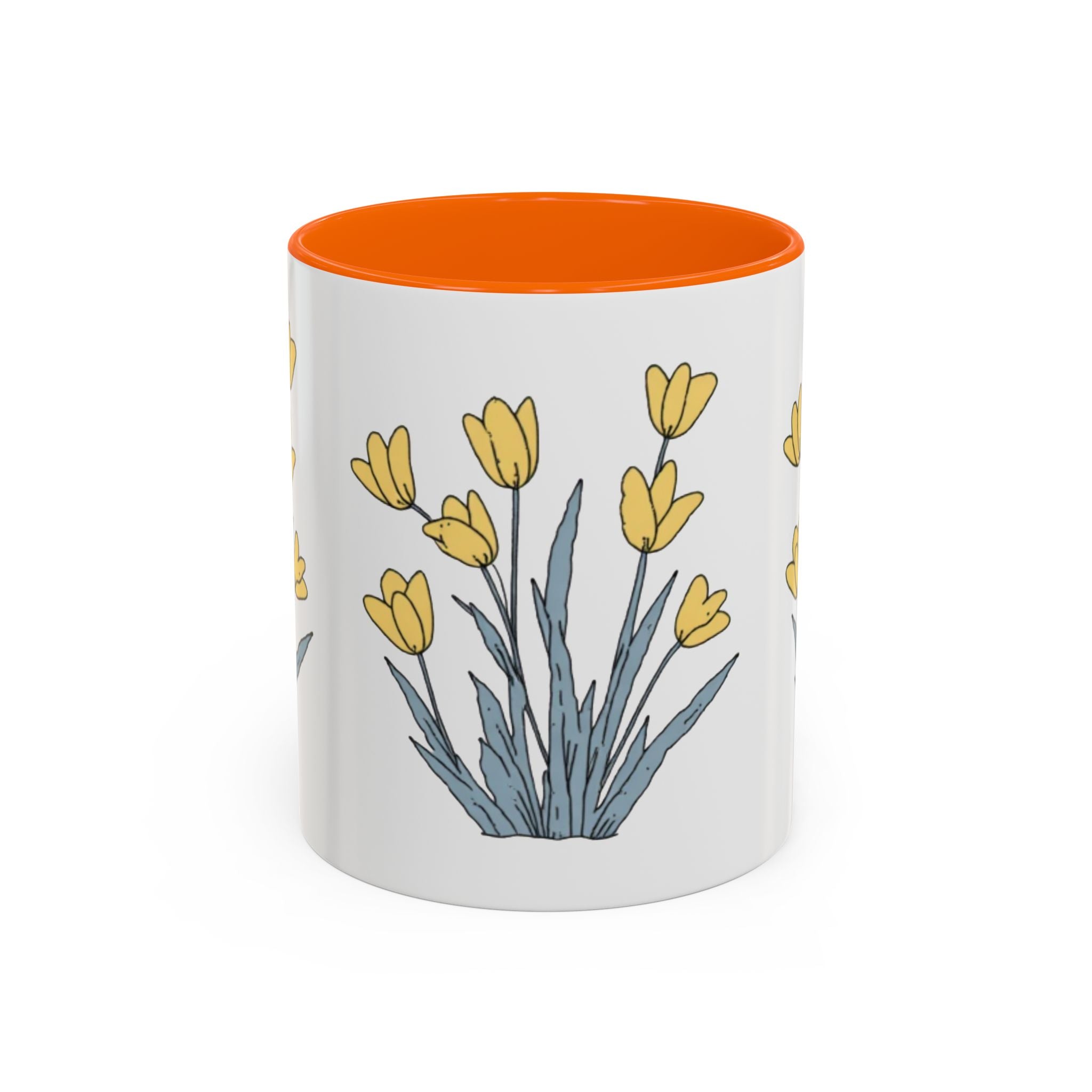 Yellow Tulip Floral Coffee Mug — Spring Accent Ceramic Mug (11/15oz)