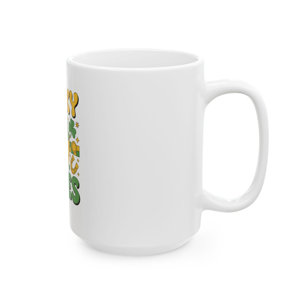 Lucky Vibes Ceramic Mug — St. Patrick’s Day Shamrock & Horseshoe Coffee Cup (11oz/15oz)