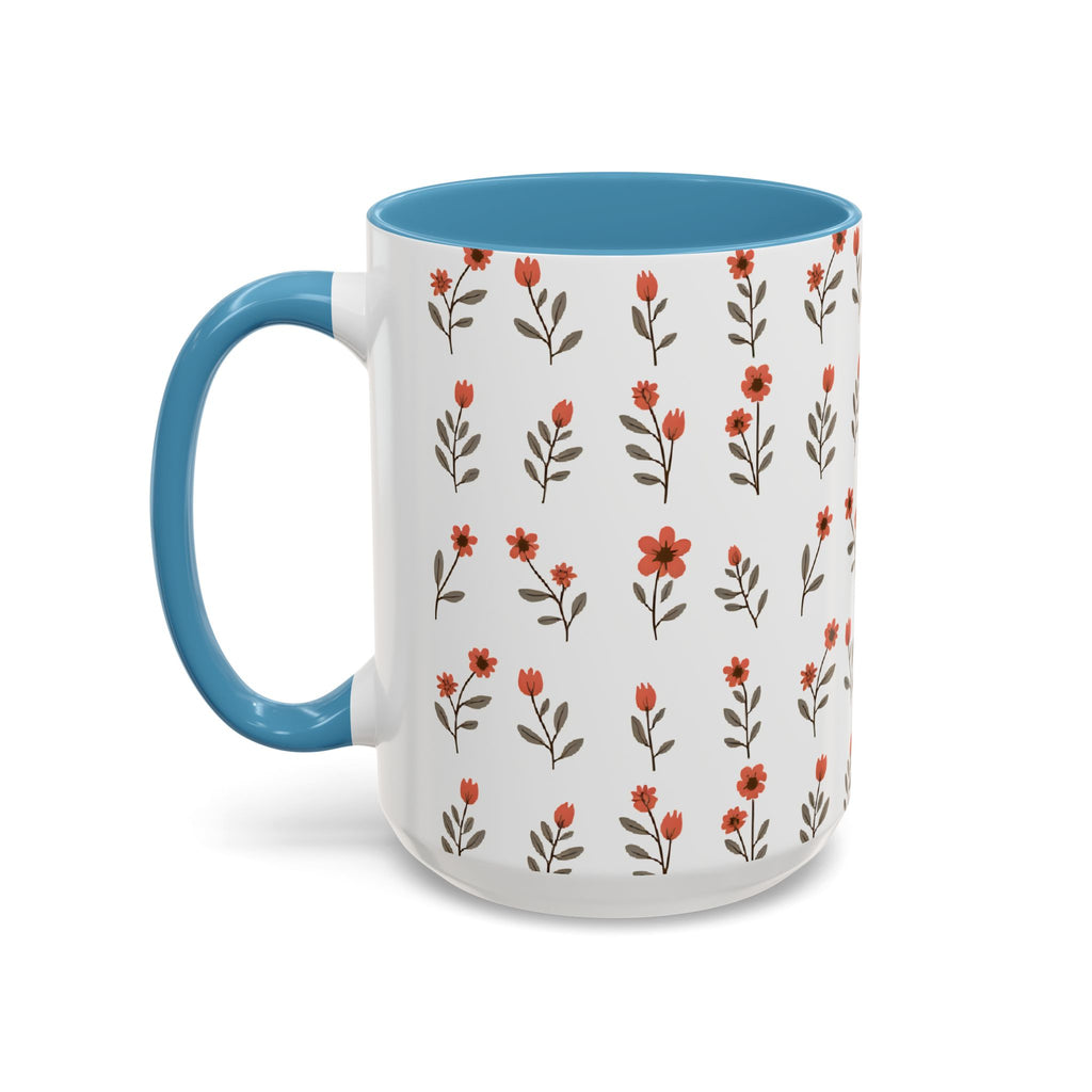 Ceramic printed coffee mug Floral Accent Coffee Mug — Cute Red Wildflower Pattern (11/15oz)