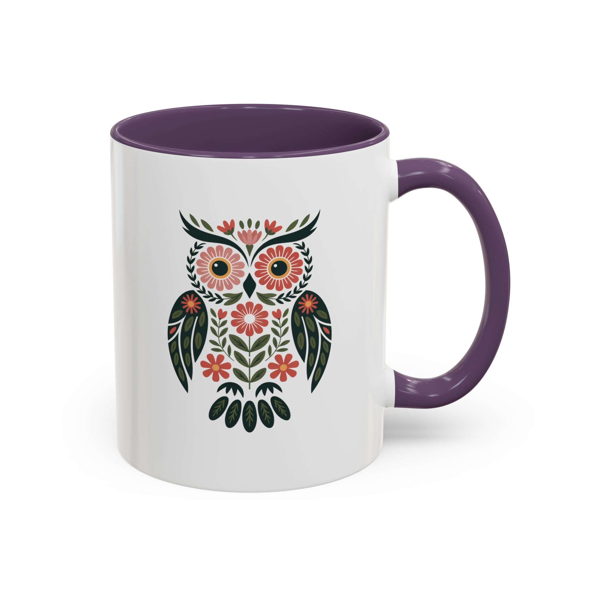 Floral Folk Owl Accent Coffee Mug — 11/15oz
