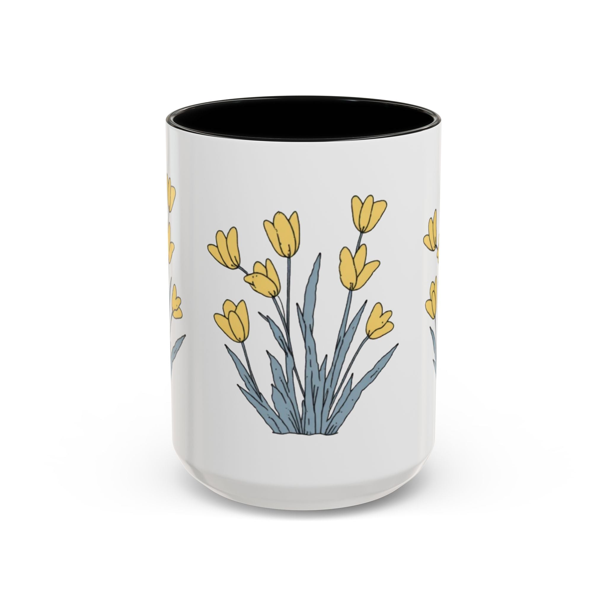 Yellow Tulip Floral Coffee Mug — Spring Accent Ceramic Mug (11/15oz)
