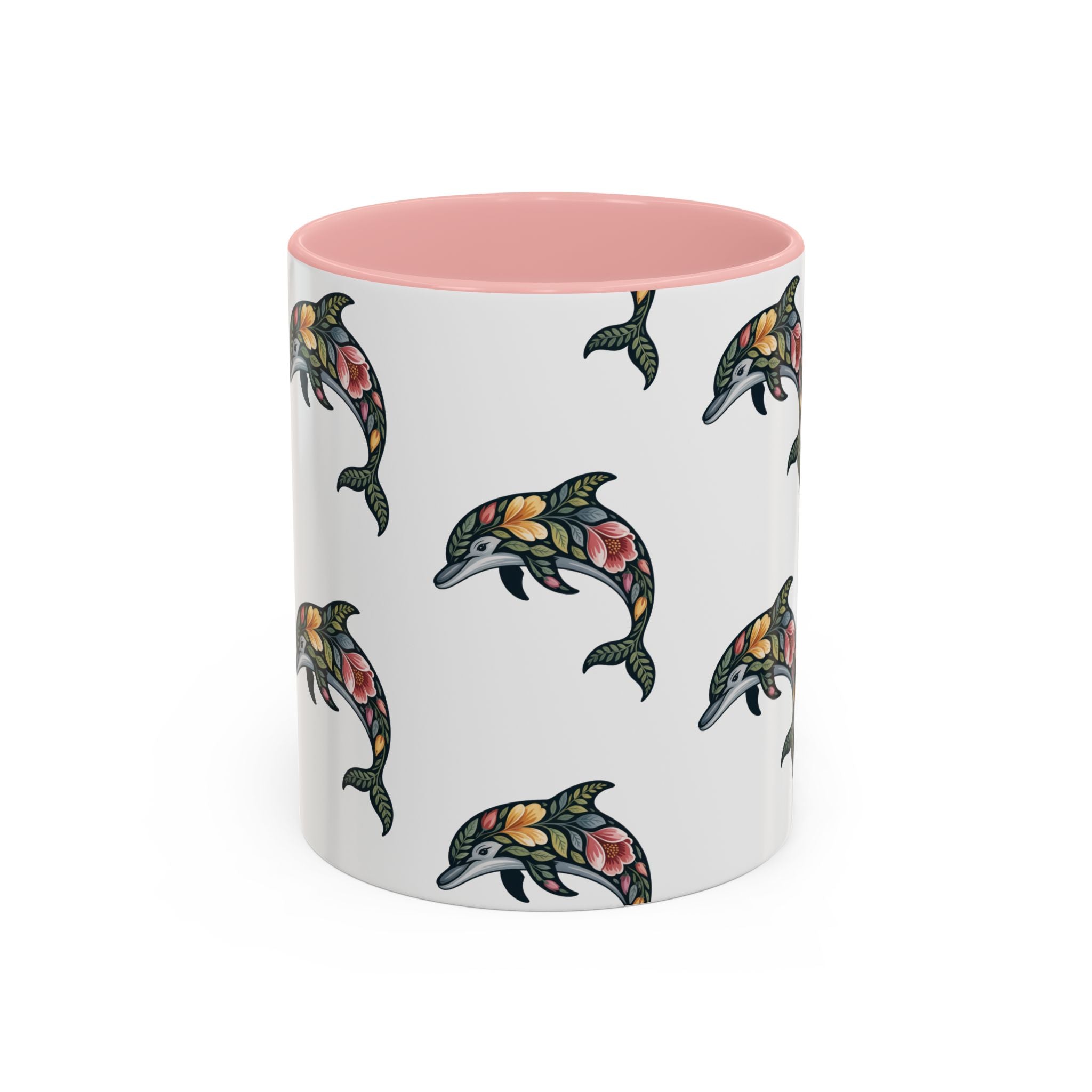 Floral Dolphin Accent Coffee Mug — Colorful Ocean Pattern 11/15oz
