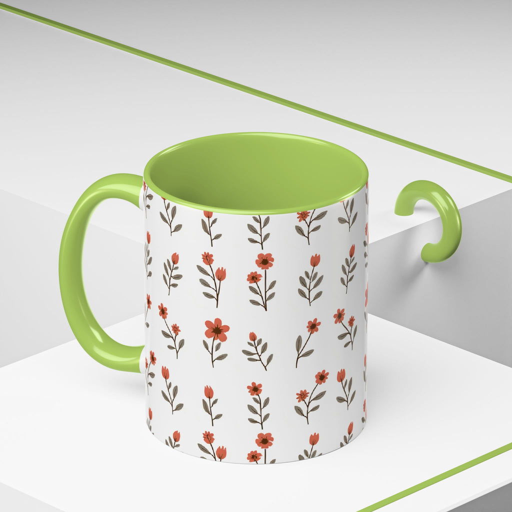 Ceramic printed coffee mug Floral Accent Coffee Mug — Cute Red Wildflower Pattern (11/15oz)