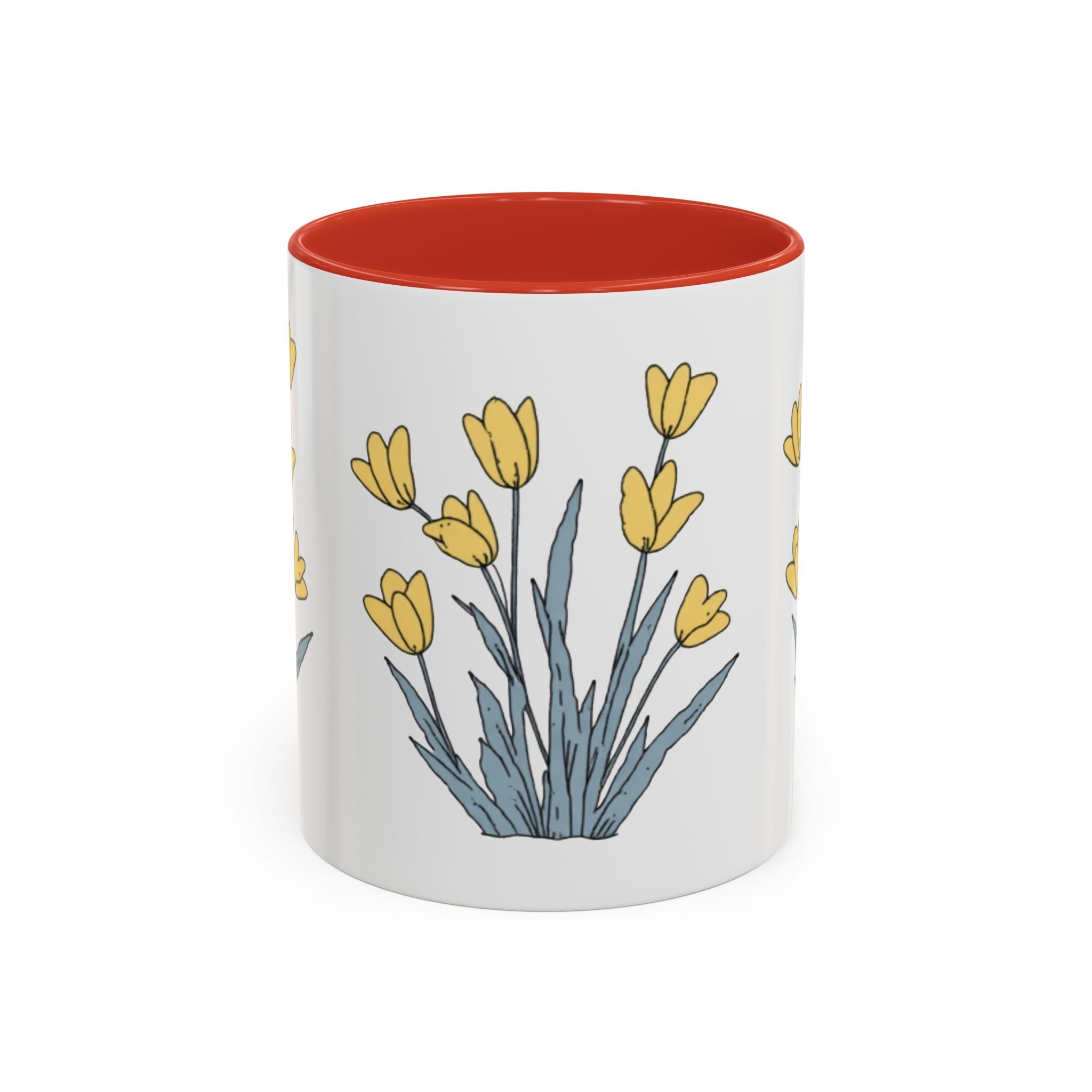 Yellow Tulip Floral Coffee Mug — Spring Accent Ceramic Mug (11/15oz)