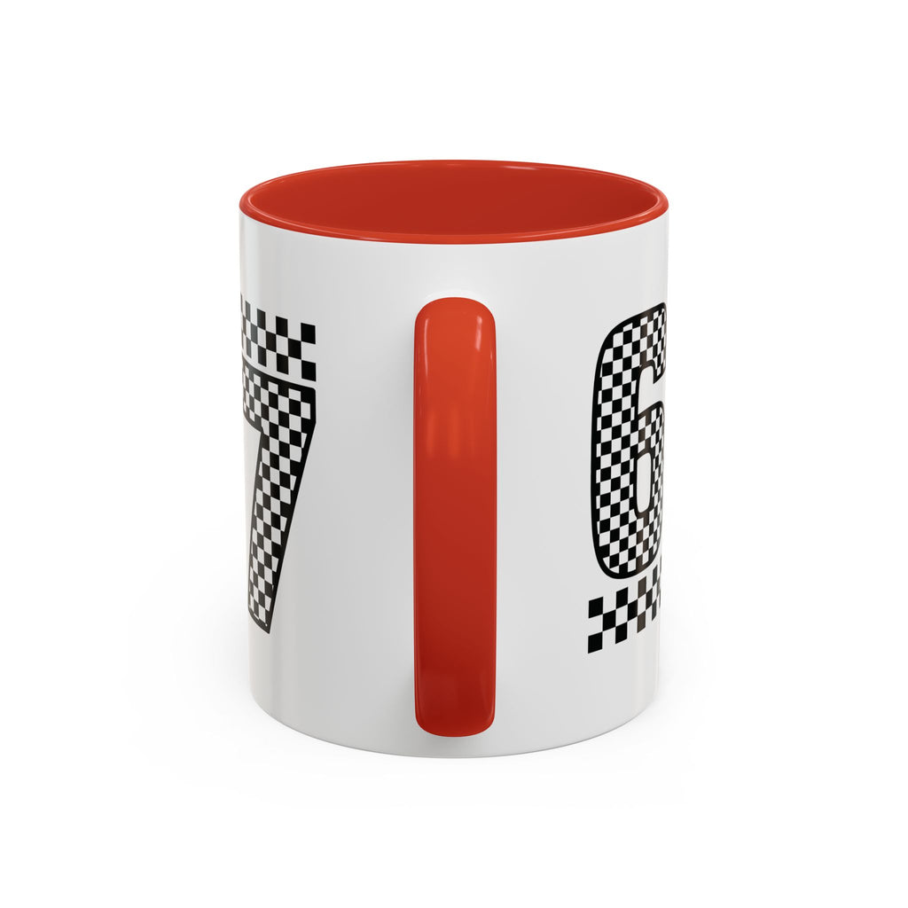 Checkered '67' Accent Coffee Mug — Retro Racing Number Ceramic Mug