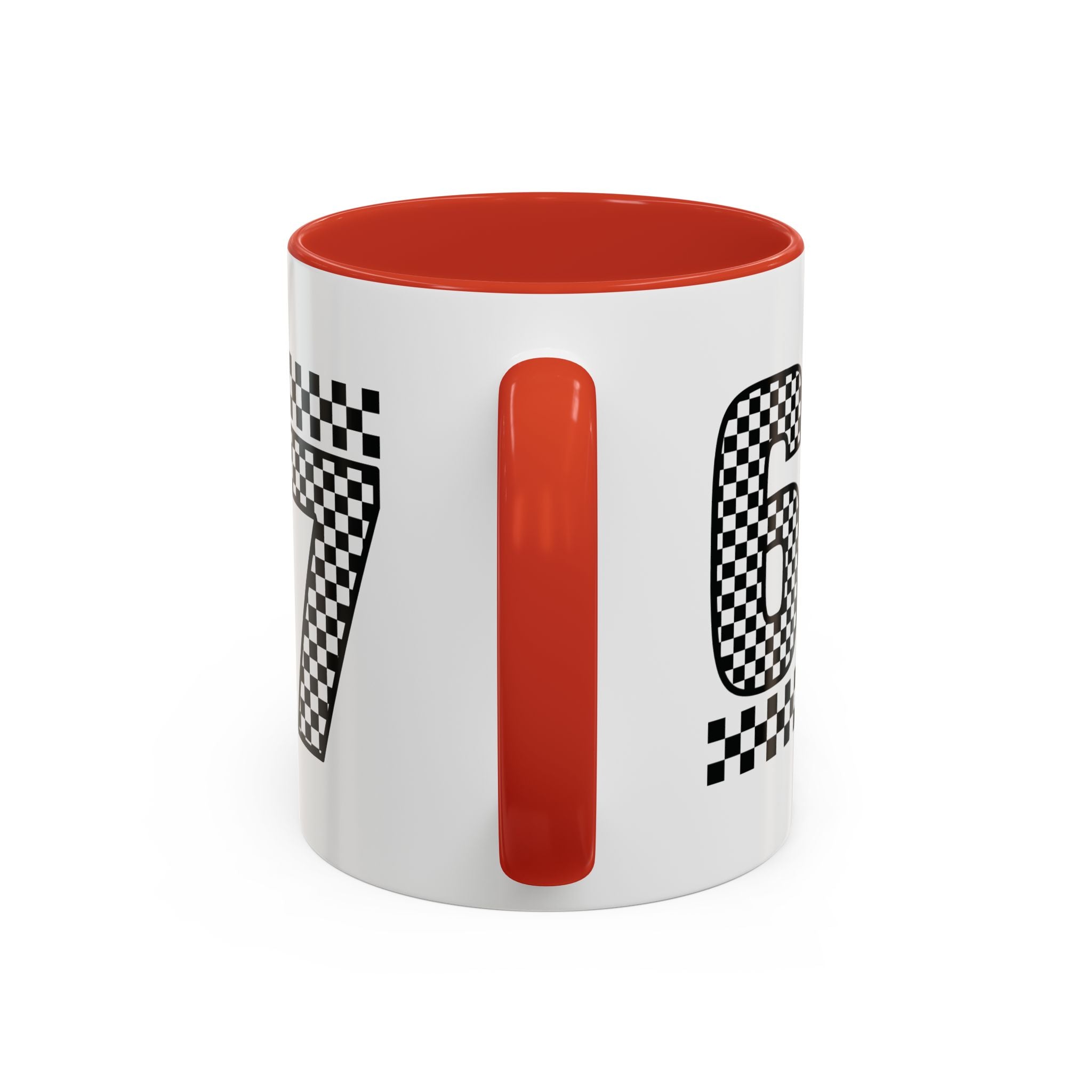 Checkered '67' Accent Coffee Mug — Retro Racing Number Ceramic Mug