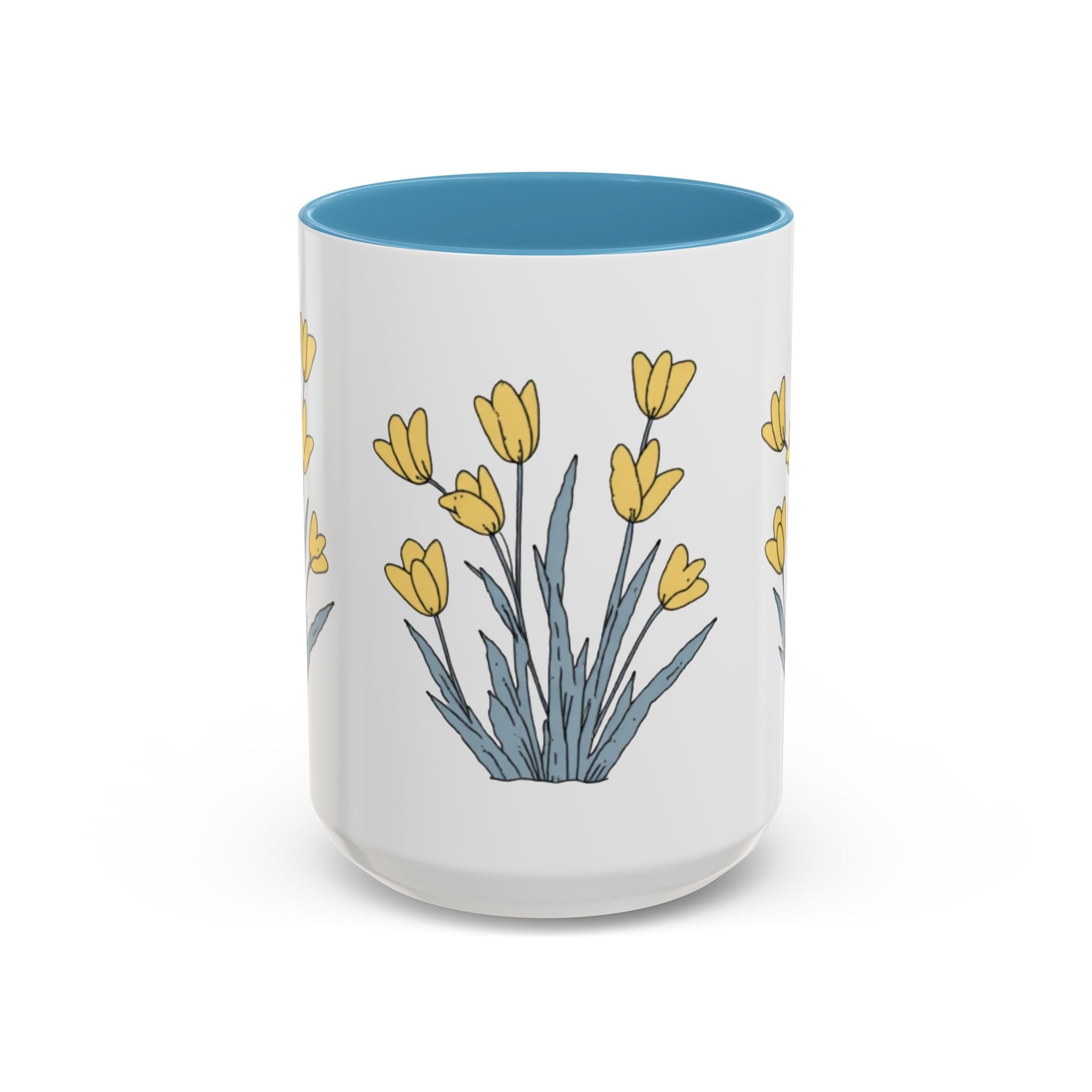 Yellow Tulip Floral Coffee Mug — Spring Accent Ceramic Mug (11/15oz)