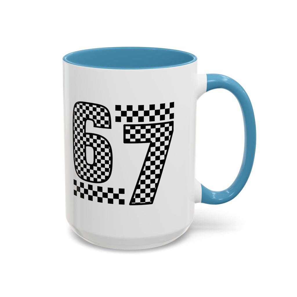 Checkered '67' Accent Coffee Mug — Retro Racing Number Ceramic Mug