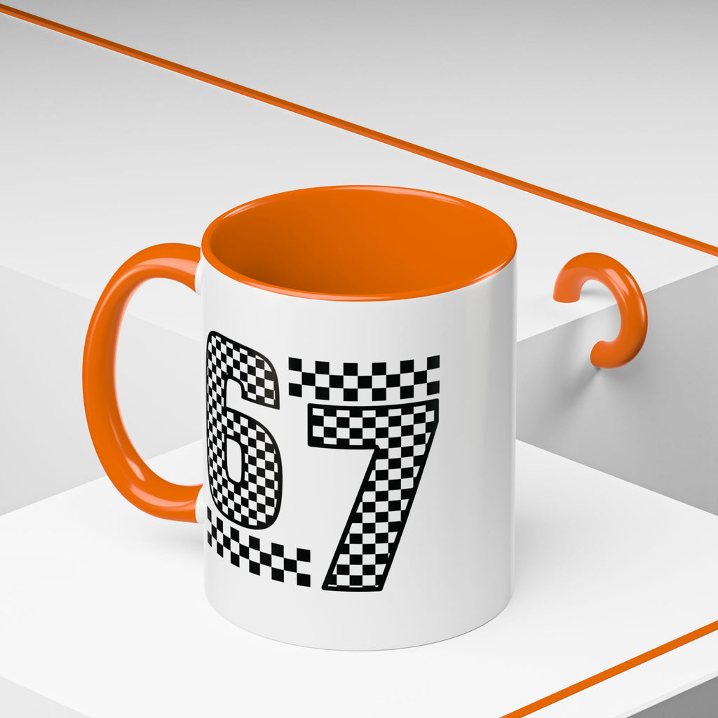 Checkered '67' Accent Coffee Mug — Retro Racing Number Ceramic Mug
