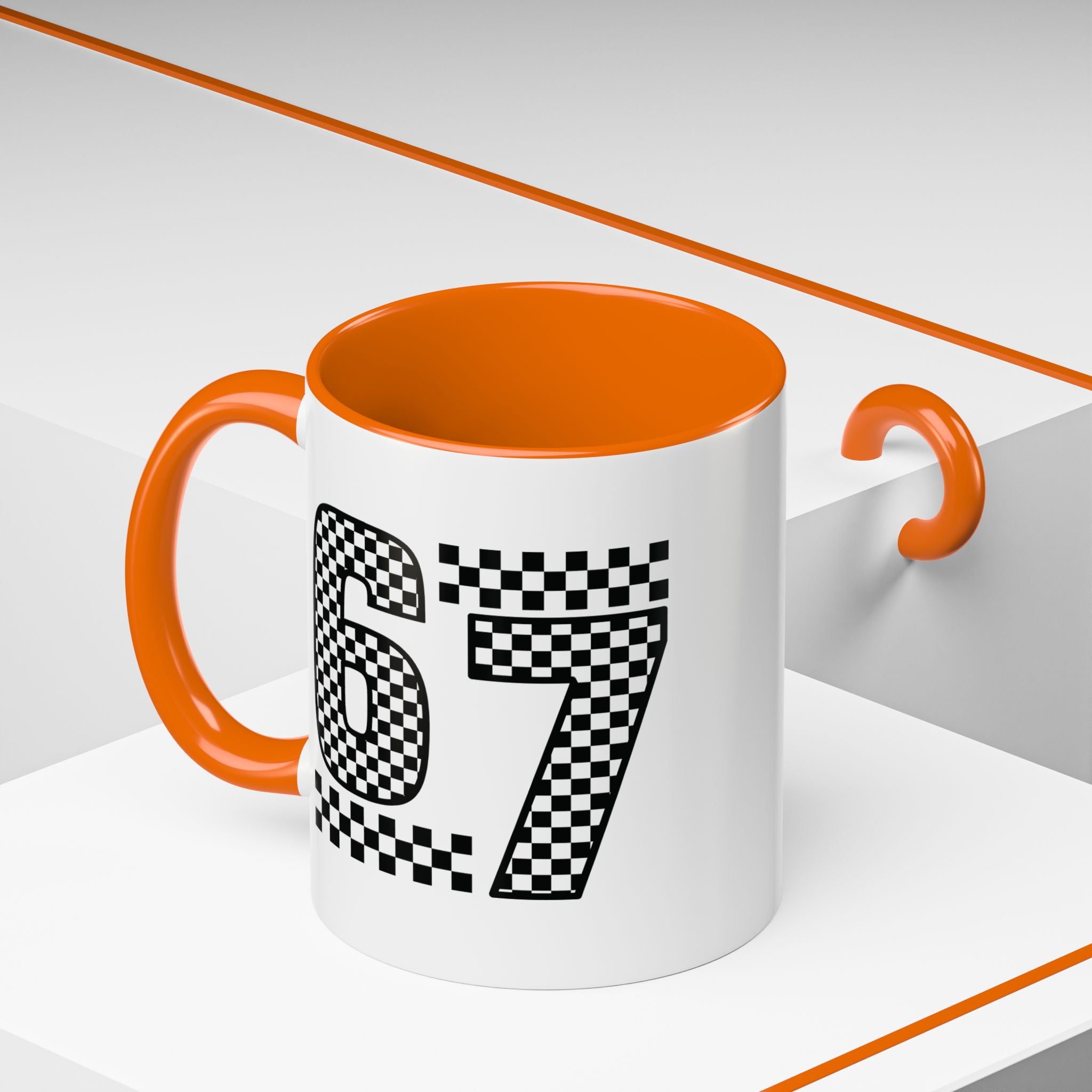 Checkered '67' Accent Coffee Mug — Retro Racing Number Ceramic Mug