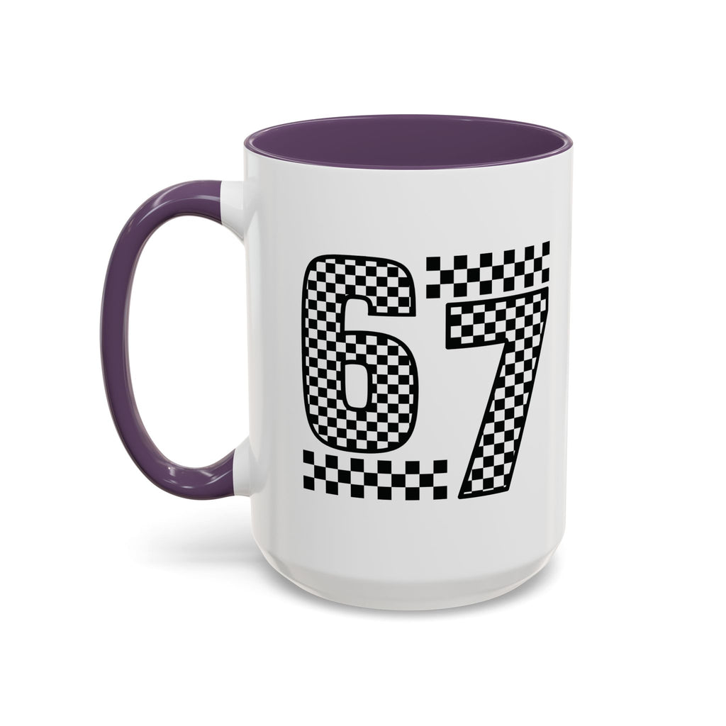 Checkered '67' Accent Coffee Mug — Retro Racing Number Ceramic Mug