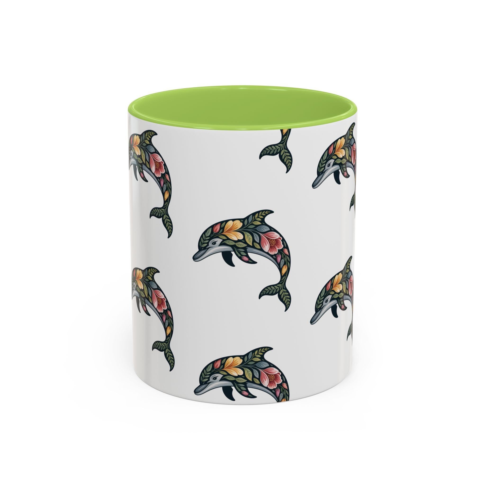 Floral Dolphin Accent Coffee Mug — Colorful Ocean Pattern 11/15oz