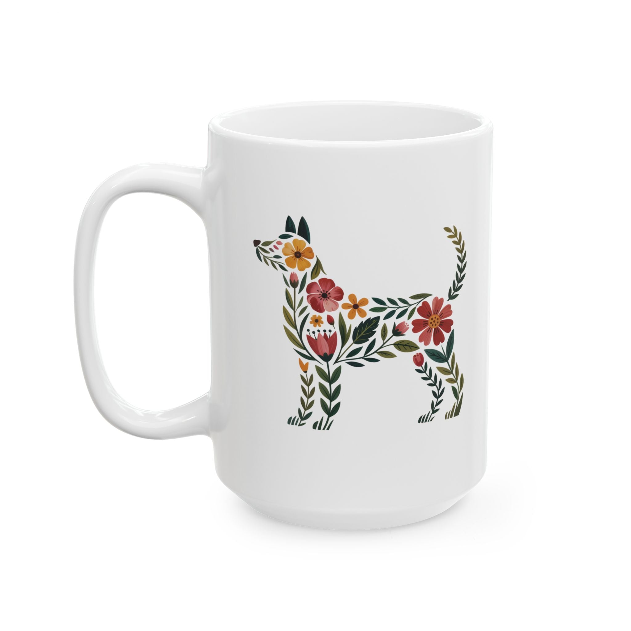 Floral Fox Ceramic Mug — Botanical Animal Art Coffee Cup (11oz & 15oz)