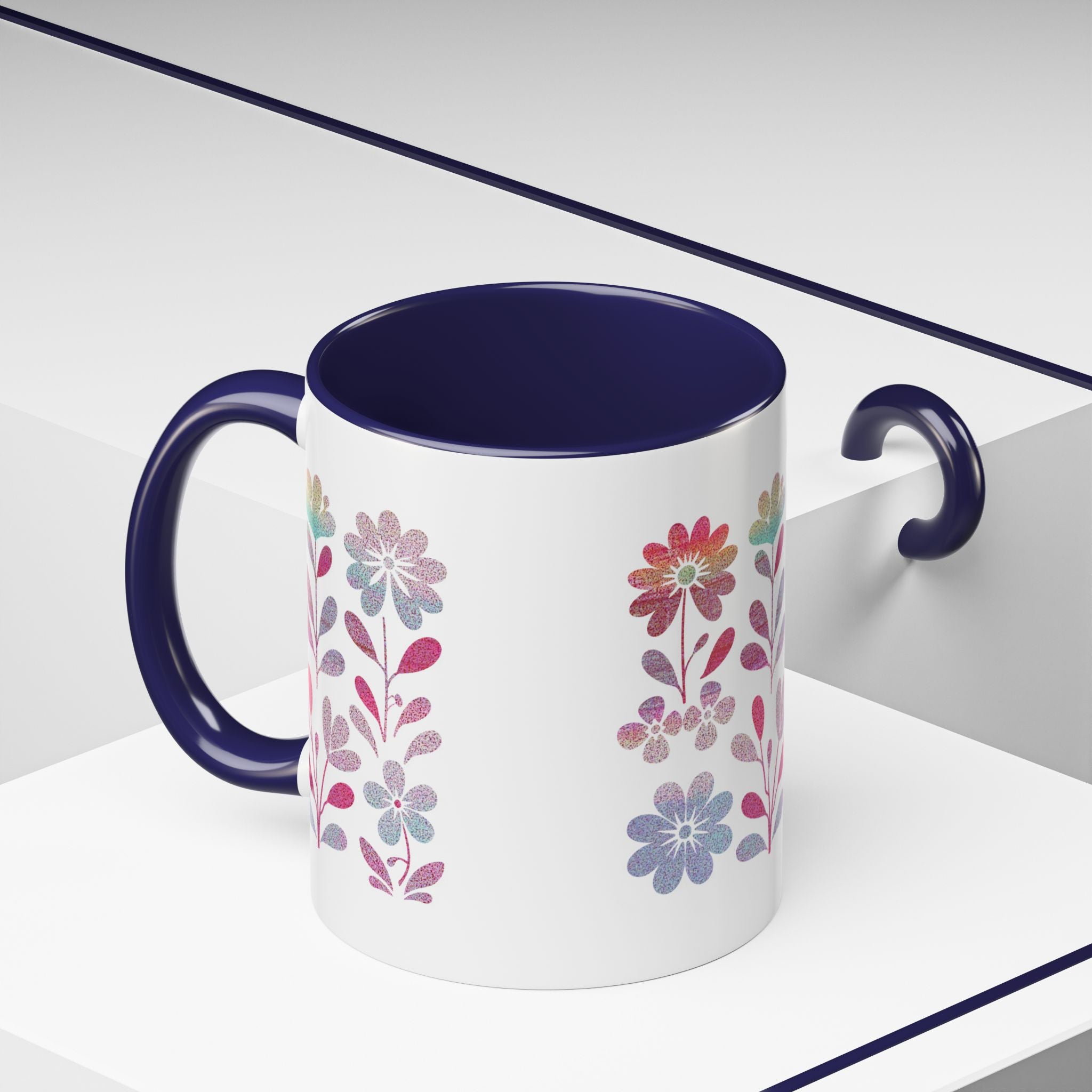 Floral Watercolor Accent Coffee Mug — Pastel Flower Pattern (11/15oz)
