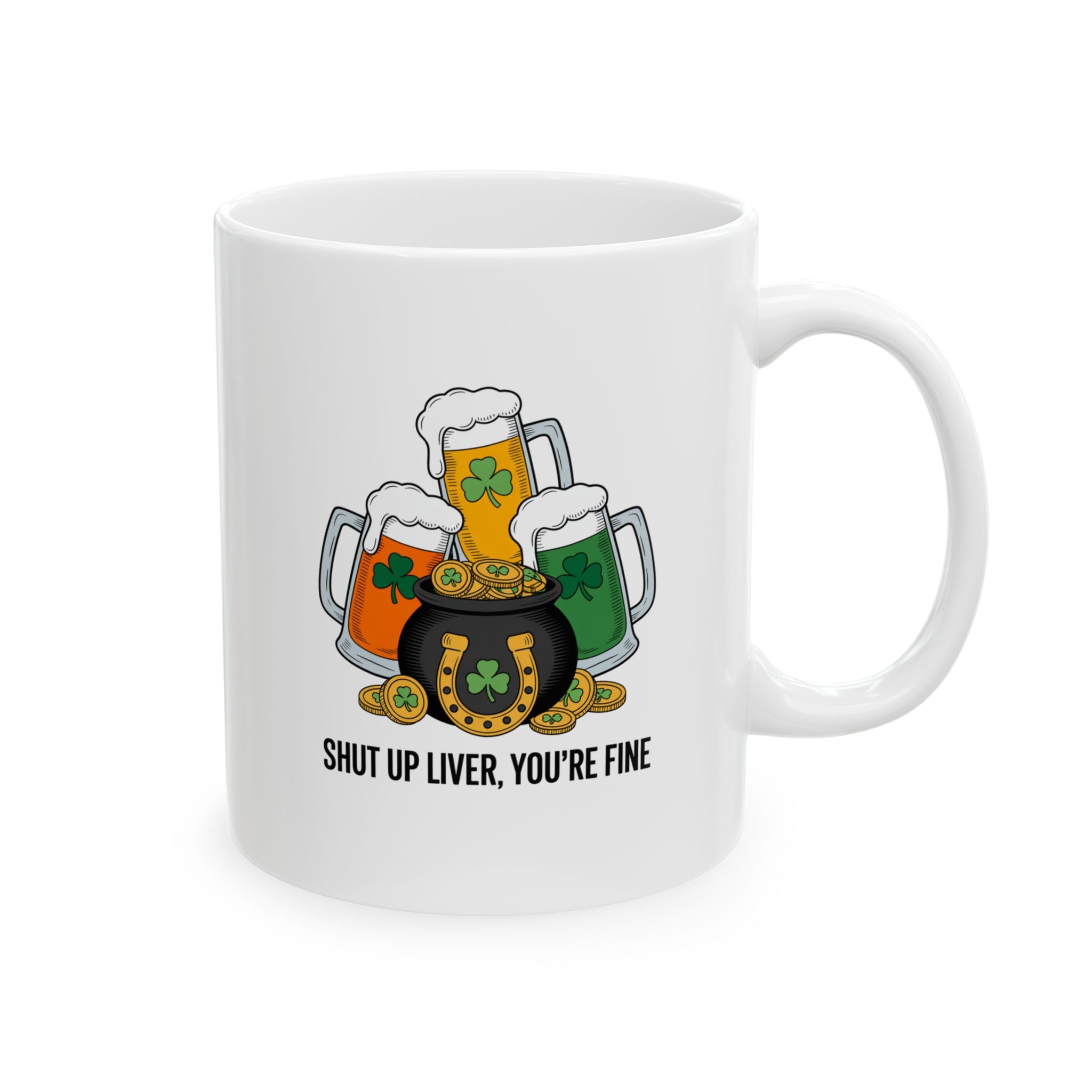St. Patrick's Day Mug — Shamrock Beer Tankard Design (11oz/15oz)