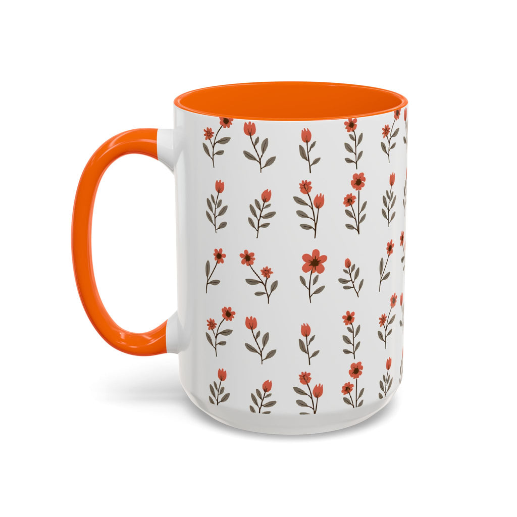 Ceramic printed coffee mug Floral Accent Coffee Mug — Cute Red Wildflower Pattern (11/15oz)