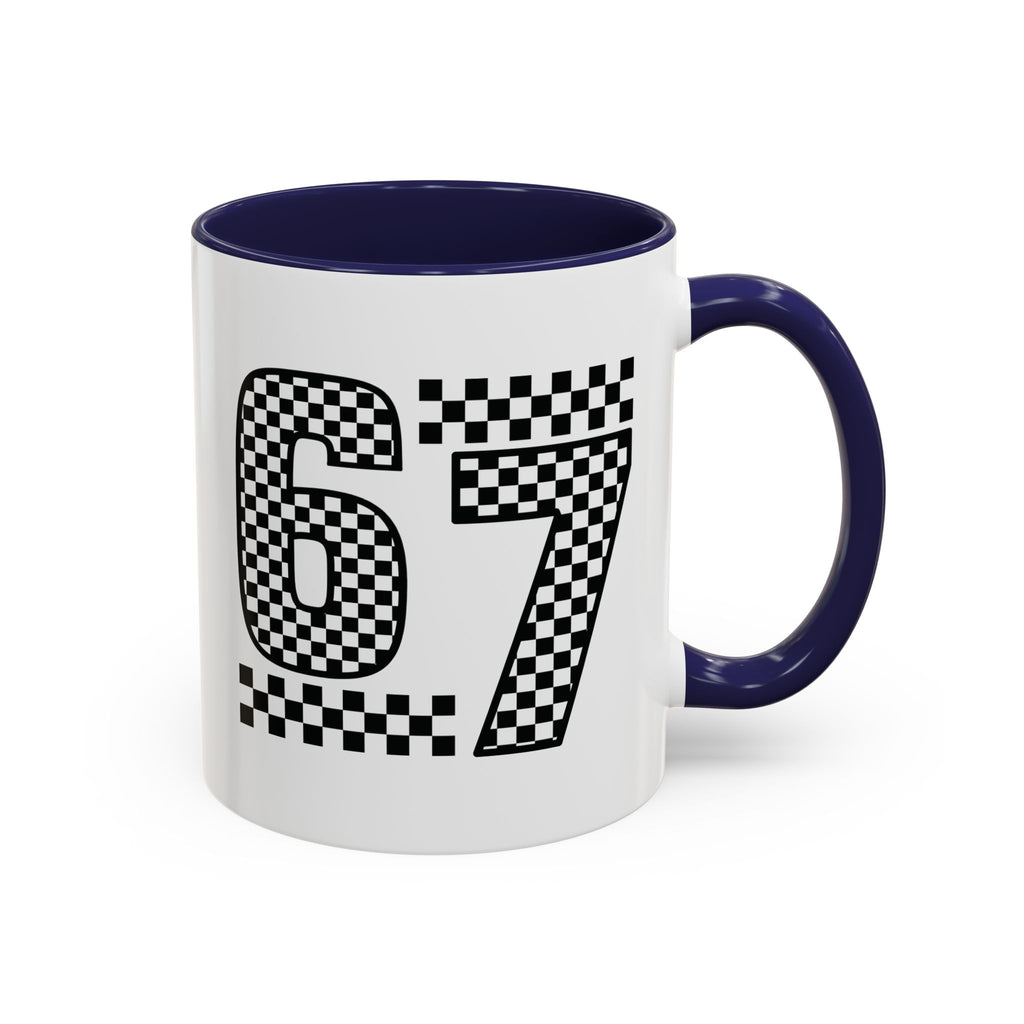 Checkered '67' Accent Coffee Mug — Retro Racing Number Ceramic Mug