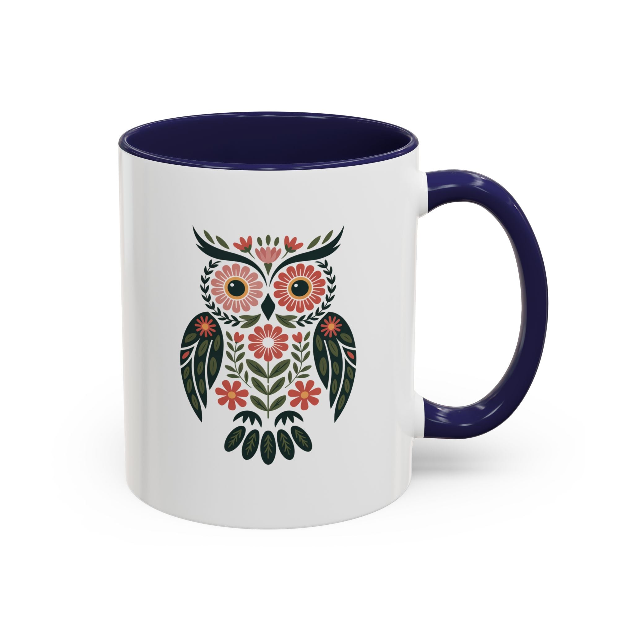 Floral Folk Owl Accent Coffee Mug — 11/15oz