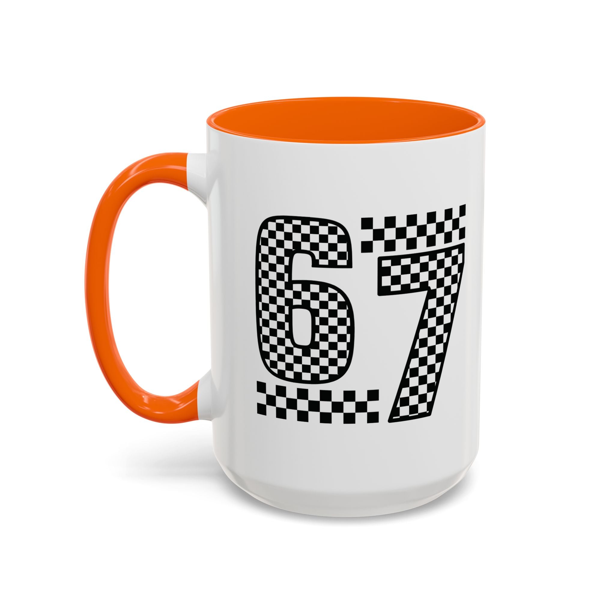 Checkered '67' Accent Coffee Mug — Retro Racing Number Ceramic Mug