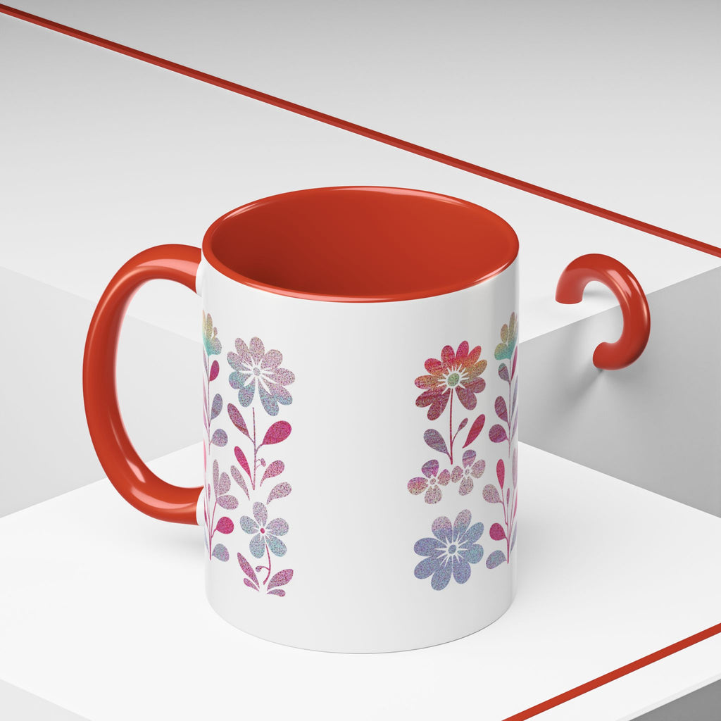 Floral Watercolor Accent Coffee Mug — Pastel Flower Pattern (11/15oz)
