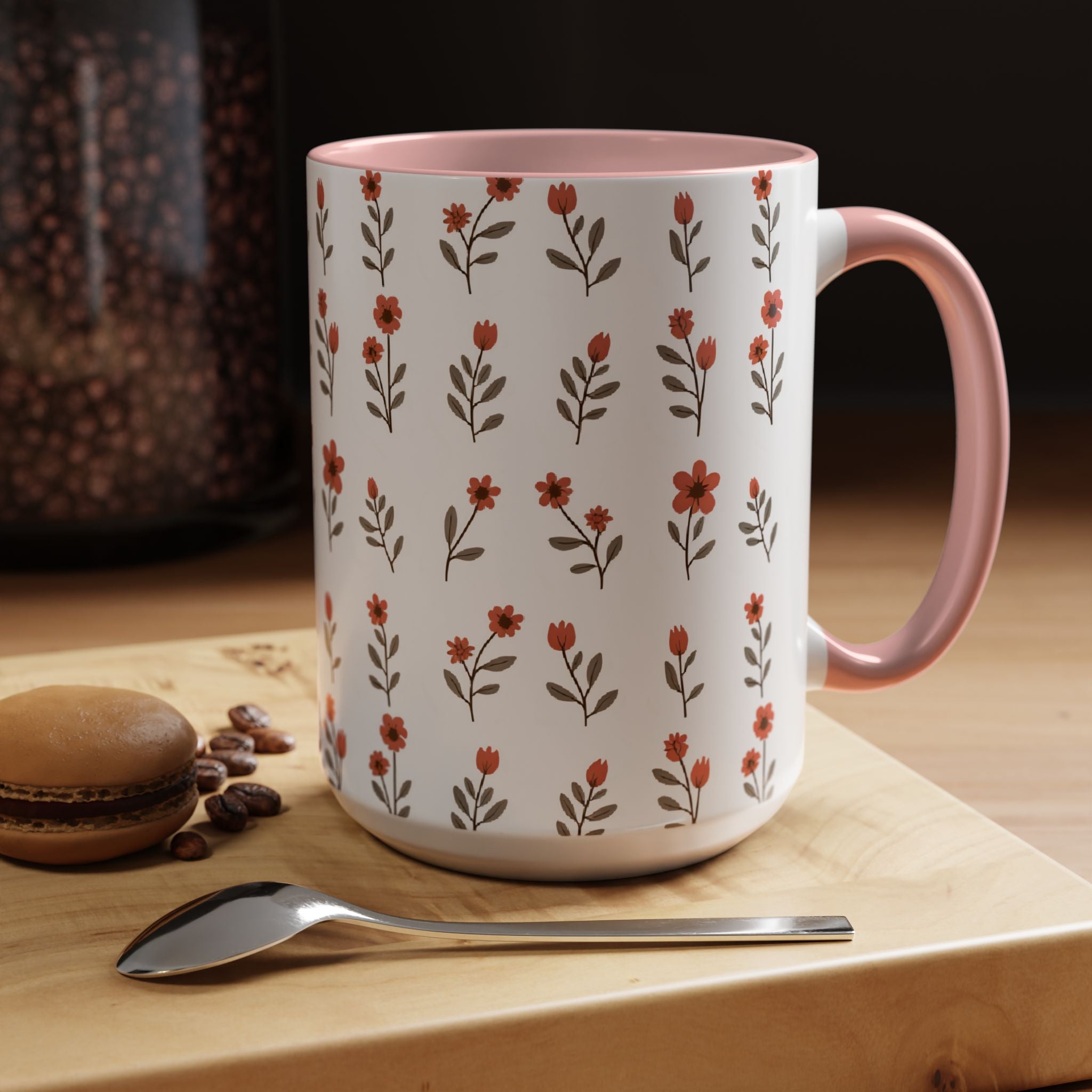 Ceramic printed coffee mug Floral Accent Coffee Mug — Cute Red Wildflower Pattern (11/15oz)