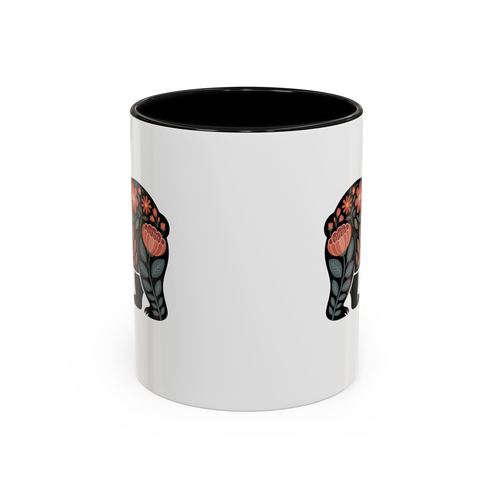 Floral Bear Accent Coffee Mug – 11/15oz Decorative Floral Animal Ceramic Mug
