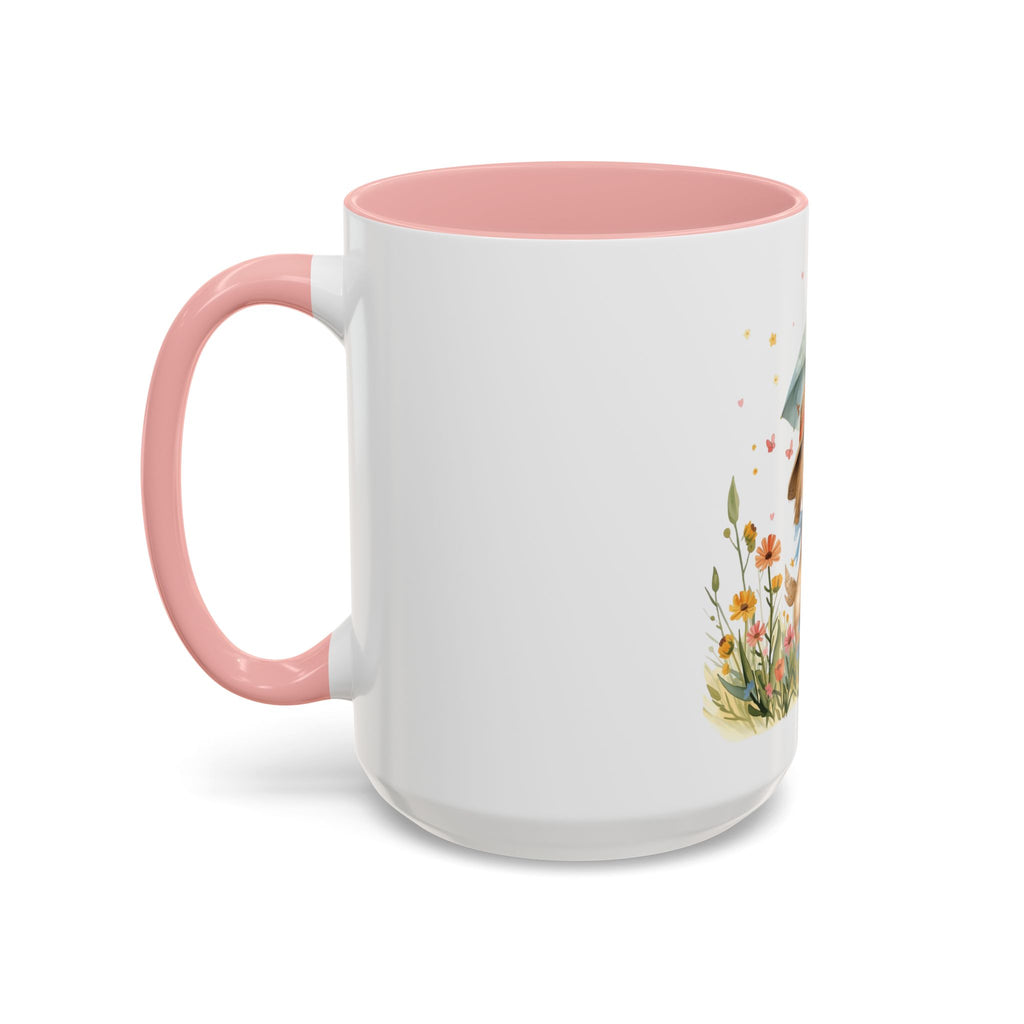 Cute Puppy with Umbrella Coffee Mug — Floral Accent Ceramic Mug (11/15oz)