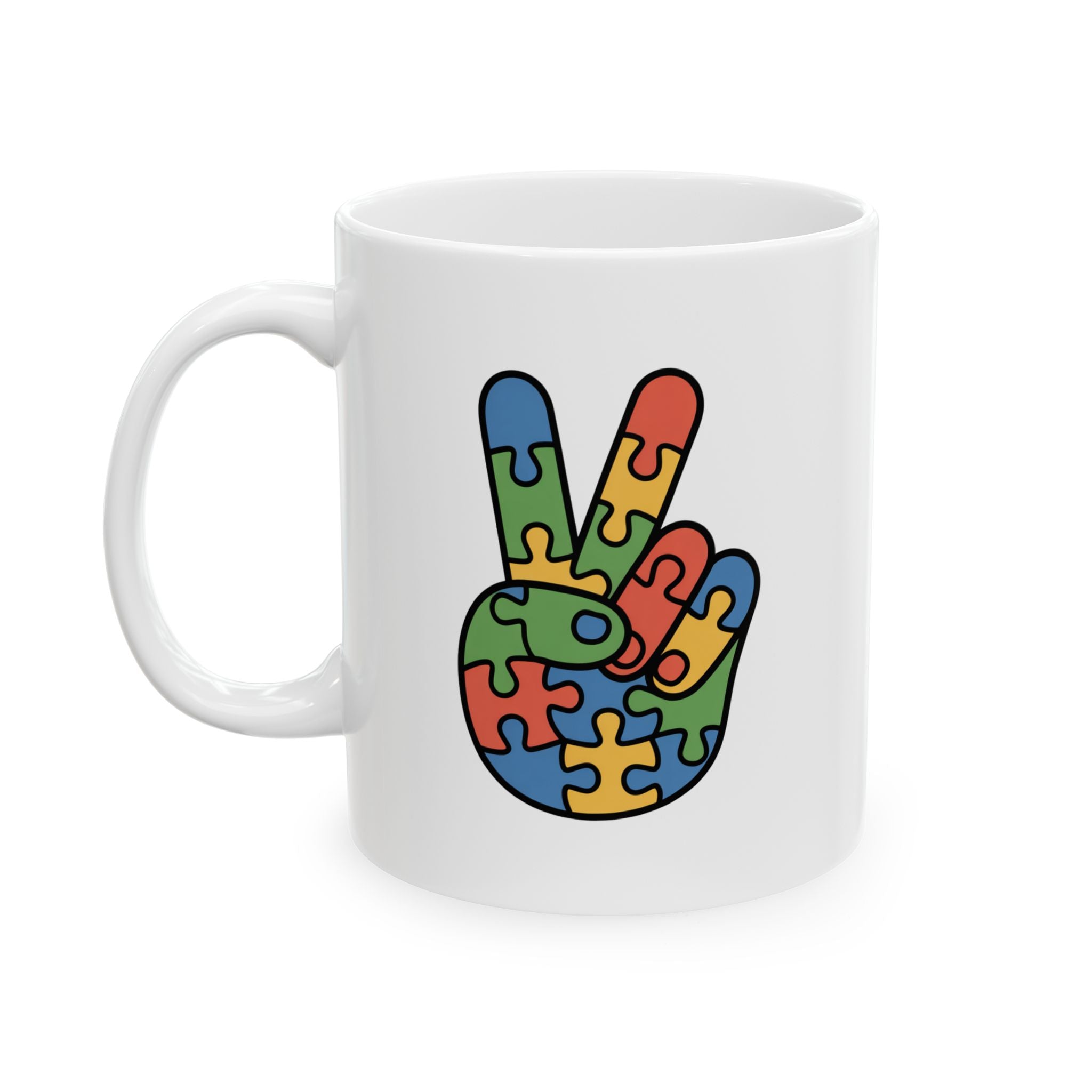 Autism Puzzle Heart Ceramic Mug — Support & Awareness Coffee Cup (11oz, 15oz)