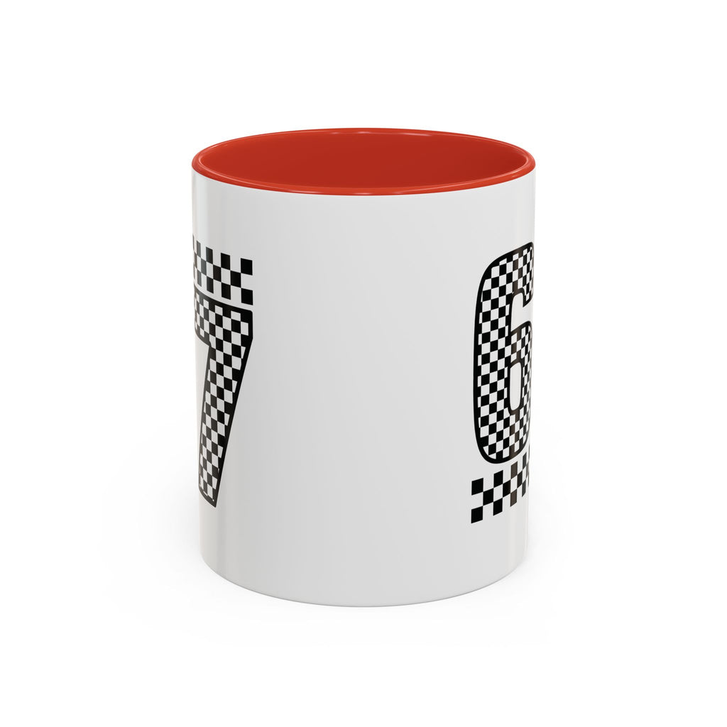Checkered '67' Accent Coffee Mug — Retro Racing Number Ceramic Mug