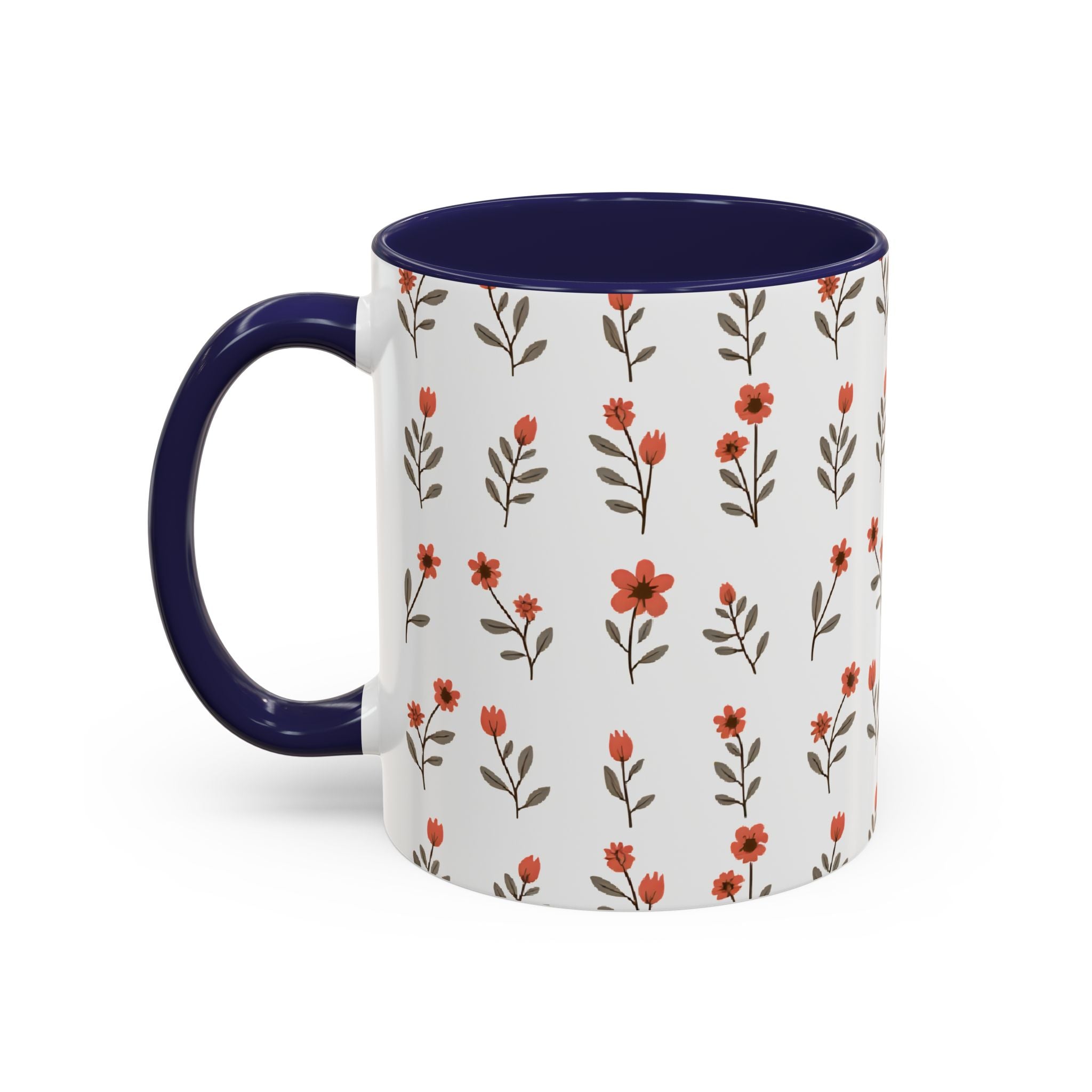 Ceramic printed coffee mug Floral Accent Coffee Mug — Cute Red Wildflower Pattern (11/15oz)