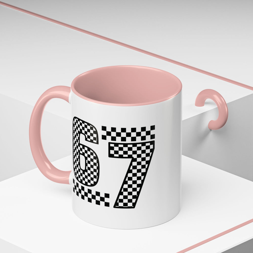 Checkered '67' Accent Coffee Mug — Retro Racing Number Ceramic Mug