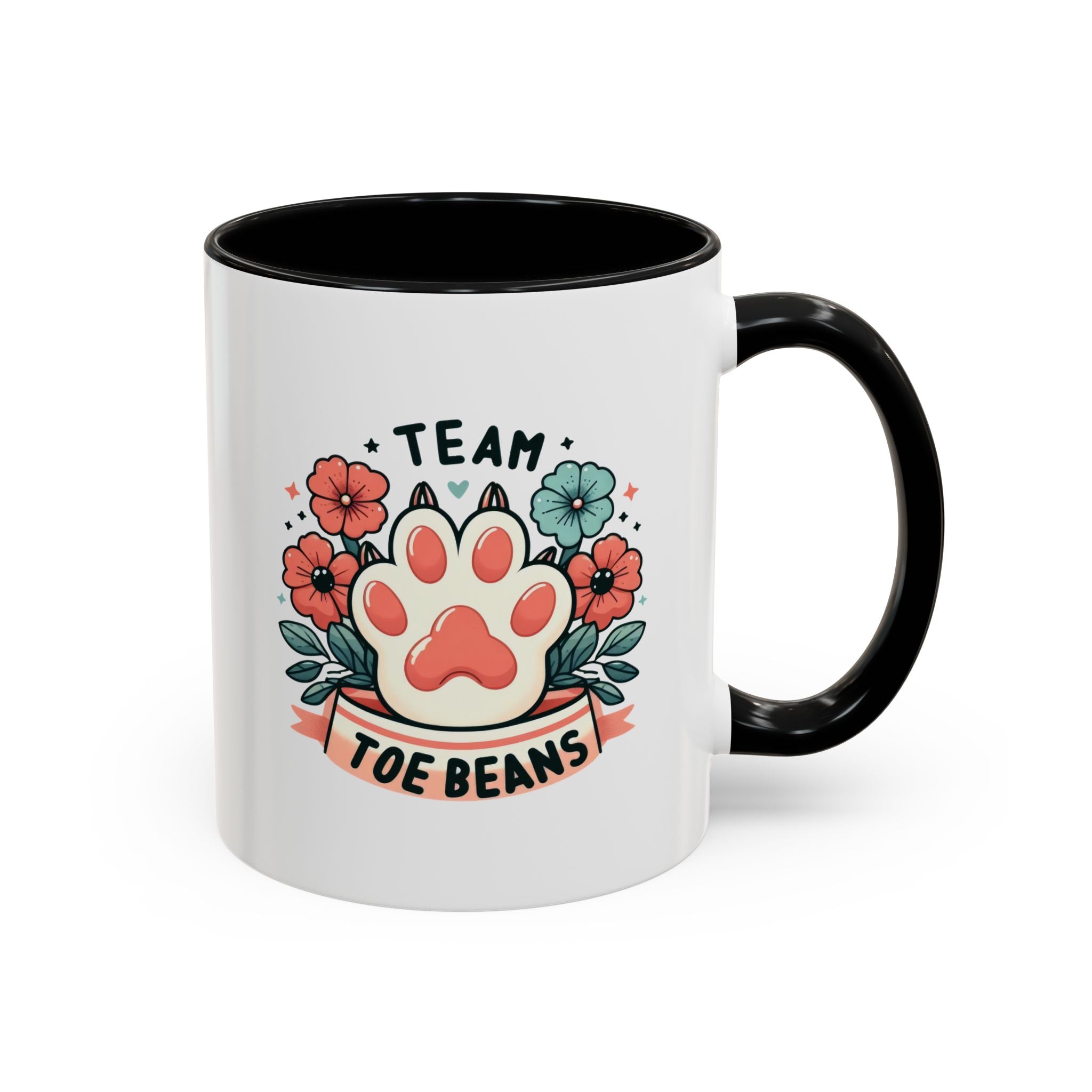 Team Toe Beans Coffee Mug — Cute Paw Print Floral Accent Mug