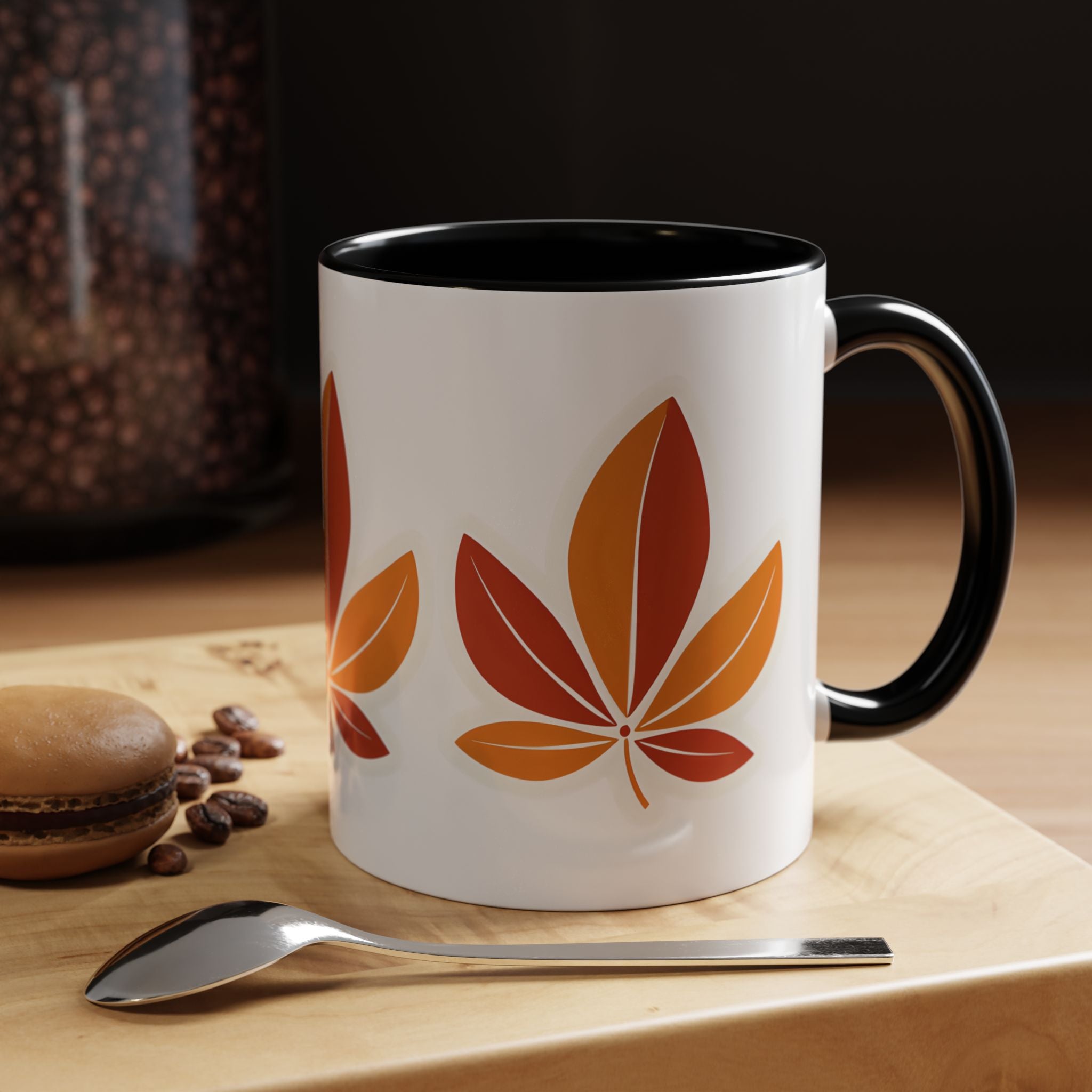Autumn Leaf Accent Coffee Mug — Fall Leaves Ceramic Tea & Coffee Cup (11/15oz)