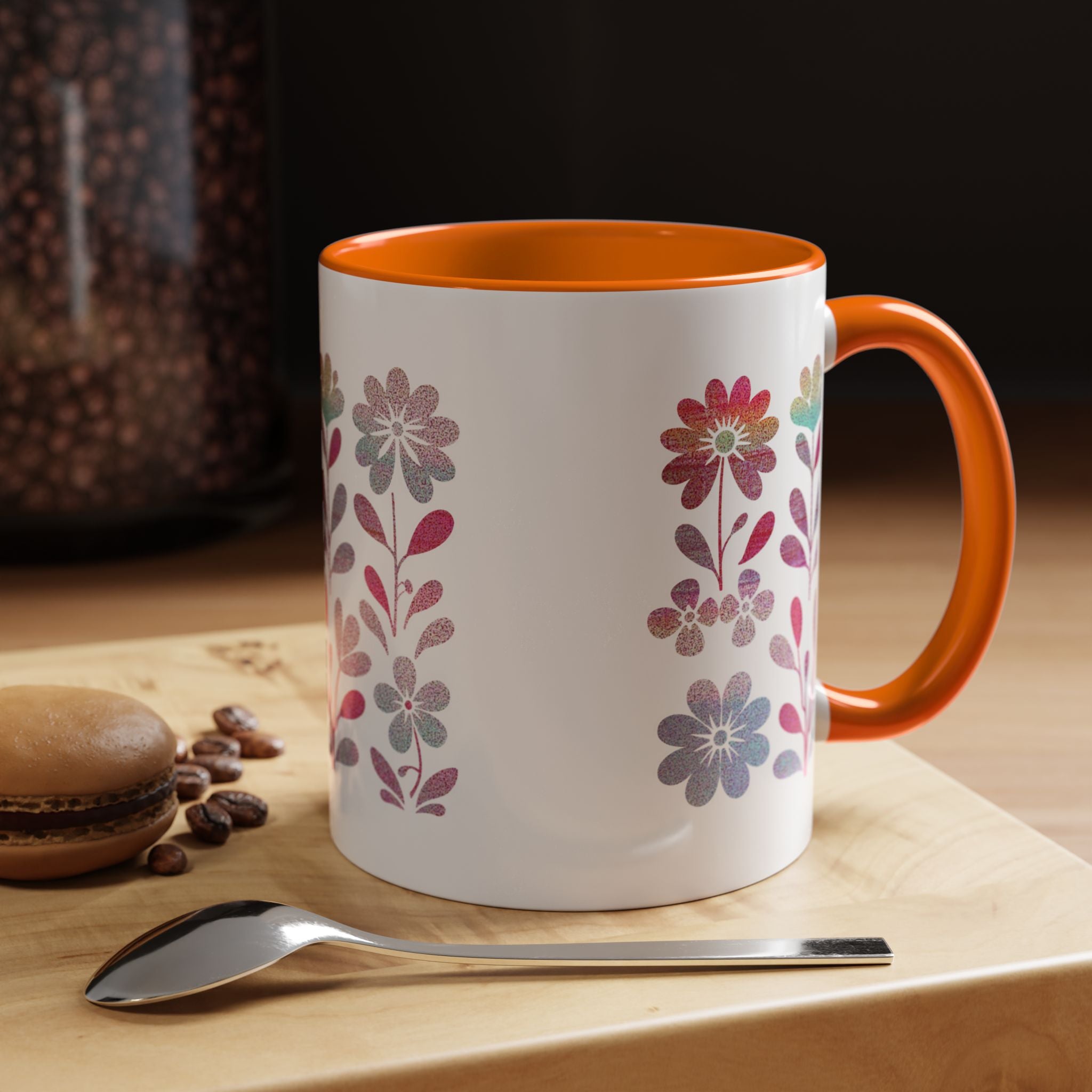 Floral Watercolor Accent Coffee Mug — Pastel Flower Pattern (11/15oz)