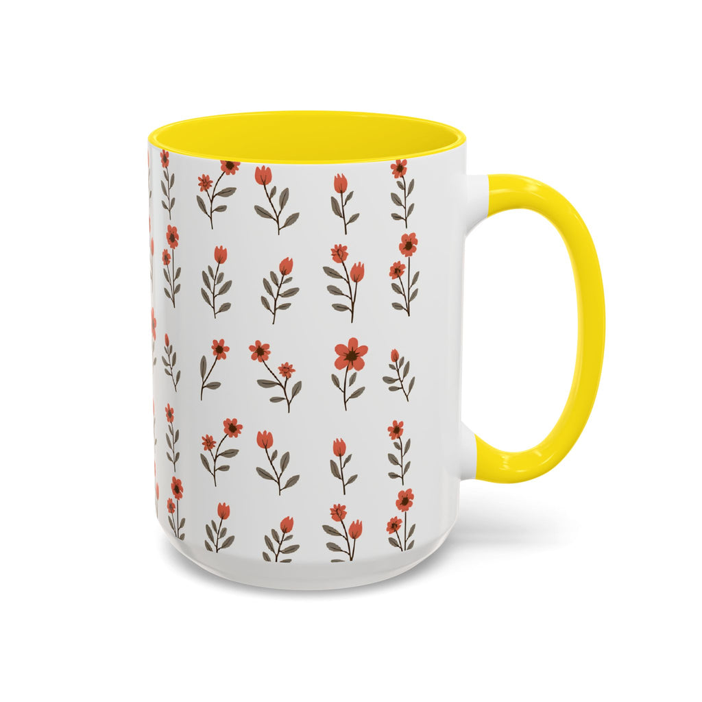 Ceramic printed coffee mug Floral Accent Coffee Mug — Cute Red Wildflower Pattern (11/15oz)