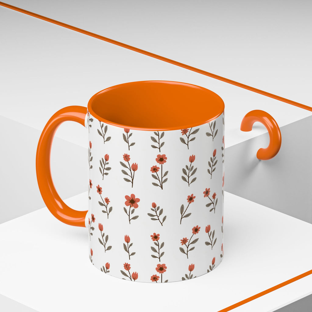 Ceramic printed coffee mug Floral Accent Coffee Mug — Cute Red Wildflower Pattern (11/15oz)