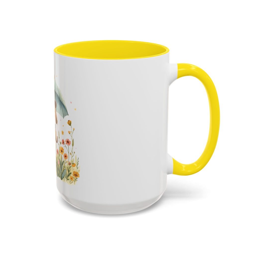 Cute Puppy with Umbrella Coffee Mug — Floral Accent Ceramic Mug (11/15oz)